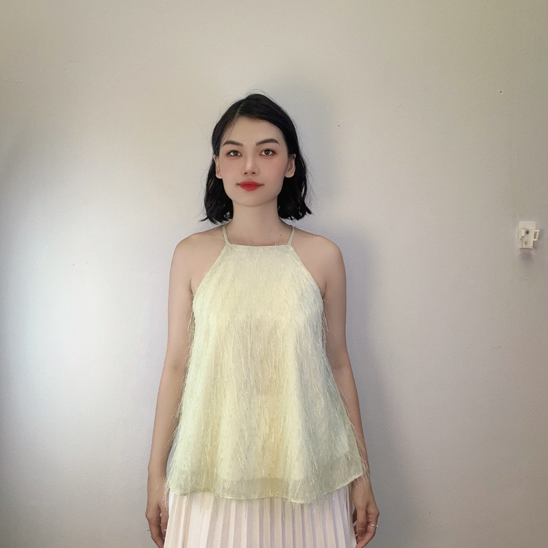 Áo cổ yếm 2 dây chất tơ hoa dáng xoè 12 màu - Audrey Studio