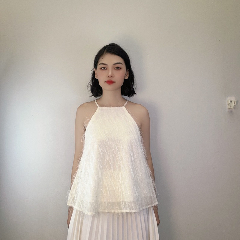 Áo cổ yếm 2 dây chất tơ hoa dáng xoè 12 màu - Audrey Studio