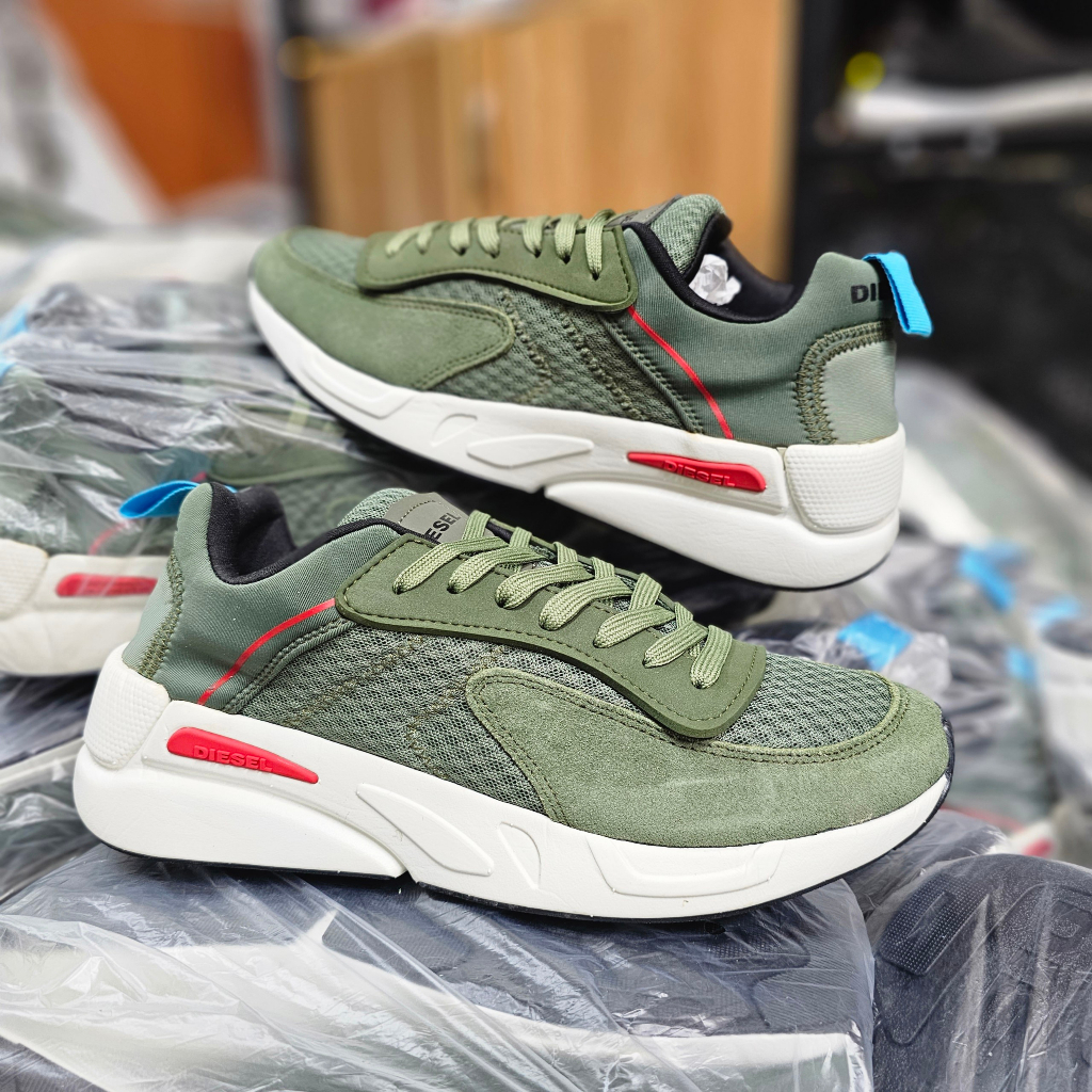 Giày Sneakers nam da lộn Diesel xuất dư- Xanh bộ đội