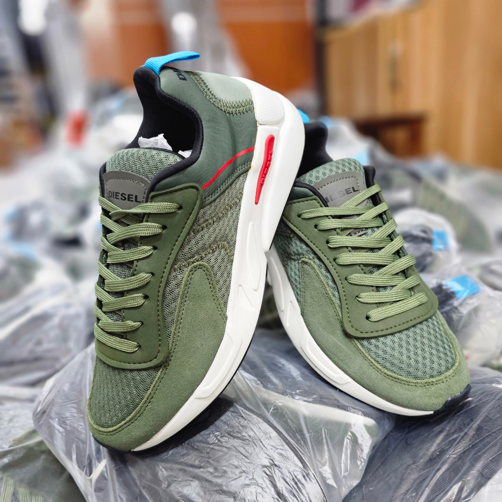 Giày Sneakers nam da lộn Diesel xuất dư- Xanh bộ đội