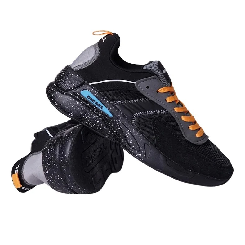 Giày Sneakers nam da lộn Diesel xuất dư- Đen vàng