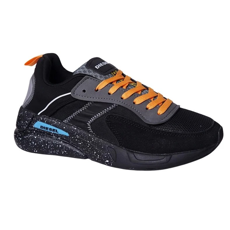 Giày Sneakers nam da lộn Diesel xuất dư- Đen vàng