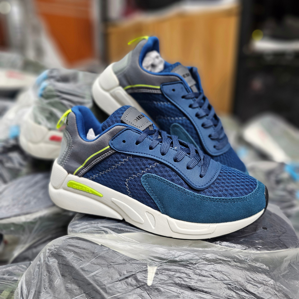 Giày Sneakers nam da lộn Diesel xuất dư- Xanh biển