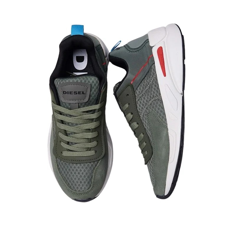 Giày Sneakers nam da lộn Diesel xuất dư- Xanh bộ đội