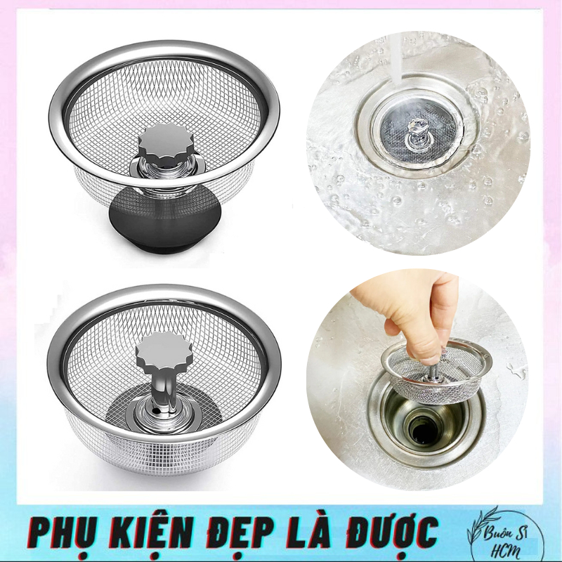 Giỏ lọc rác bồn rửa chén, rổ lưới chặn thức ăn thoát nước bồn rửa, thiết kế lưới trơn mịn an toàn kèm núm cầm tiện lợi