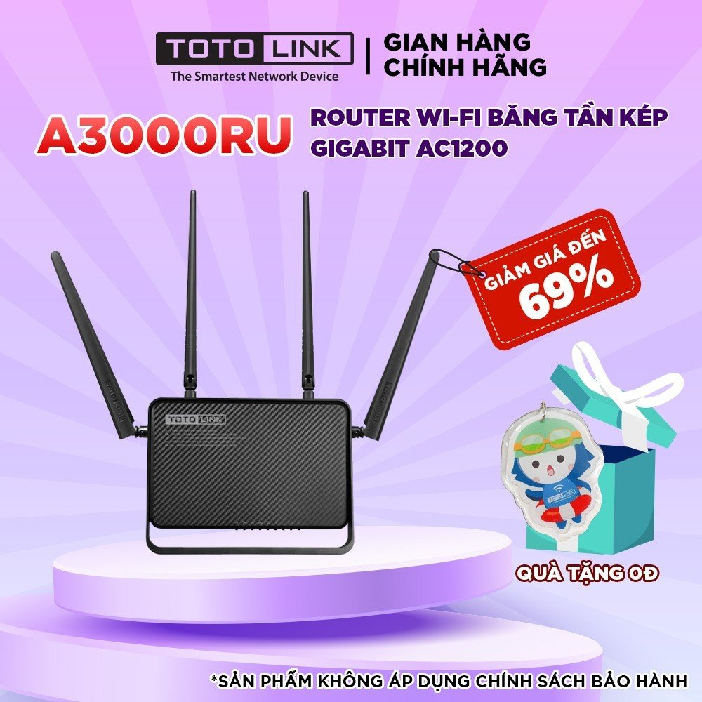 Router Wi-Fi băng tần kép Gigabit Chuẩn AC 1200Mbps - TOTOLINK A3000RU