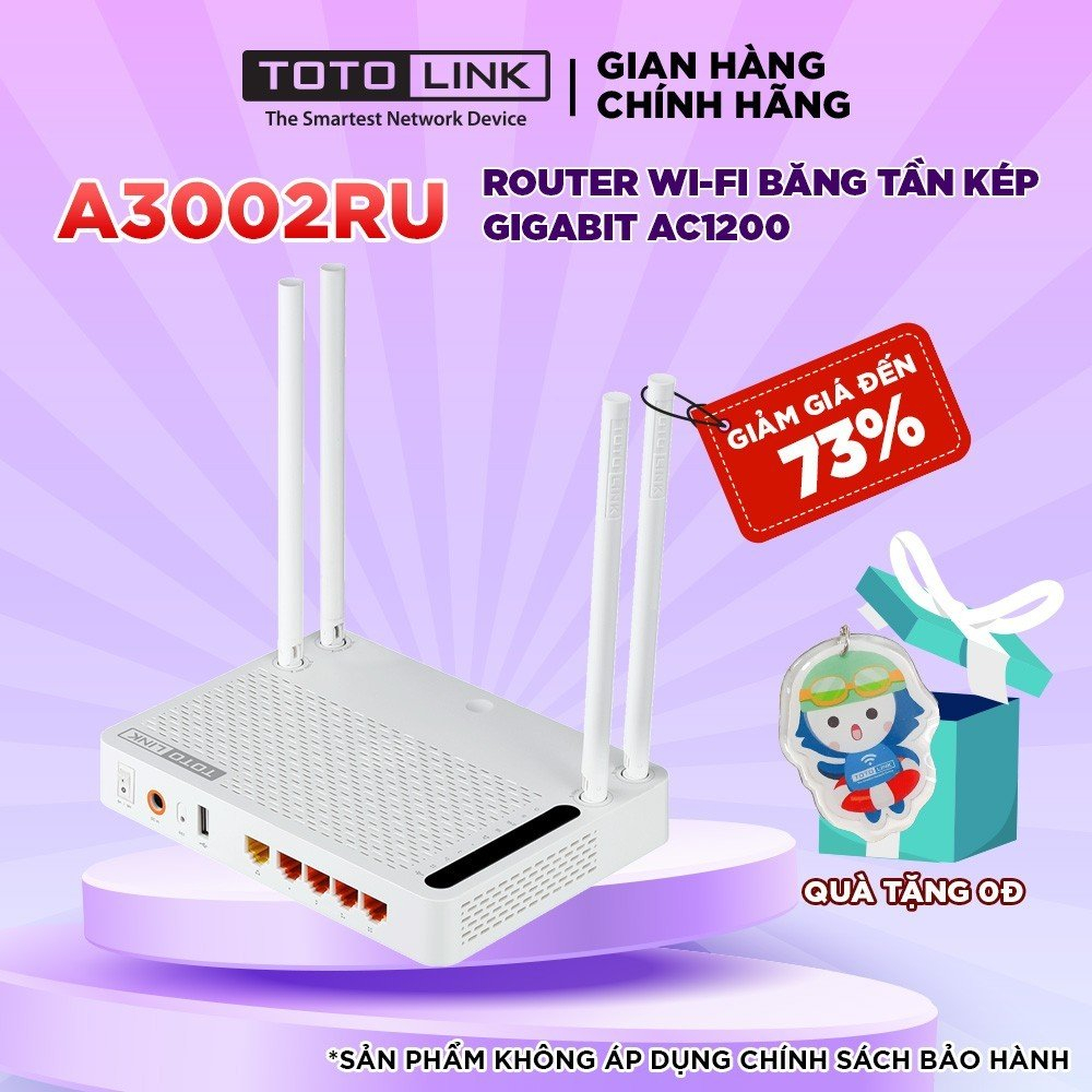 TOTOLINK A3002RU - Router Wi-Fi băng tần kép Gigabit chuẩn AC 1200Mbps wifi chơi game