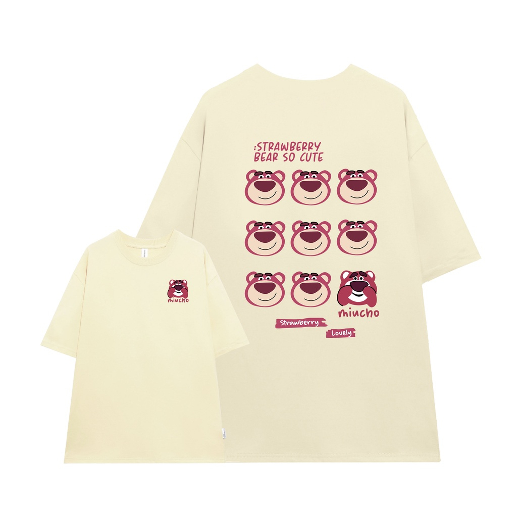 Áo Thun Miucho LOTSO kiểu dáng form-in hình chú gấu dâu kute chất liểu vải cotton 100%