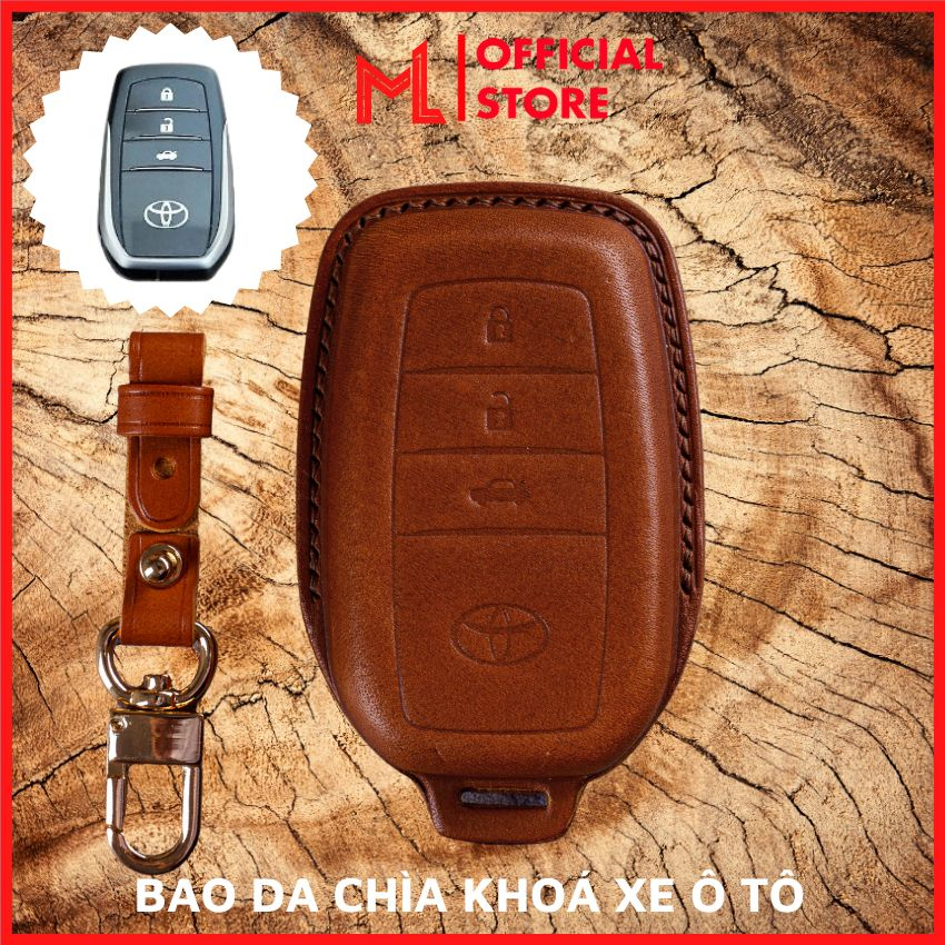 Bao Da Chìa Khoá Ô Tô TOY-C3 Toyota Fortuner, Hilux, Innova Smartkey 03 Nút Bấm Ốp Ép Form Da Thật
