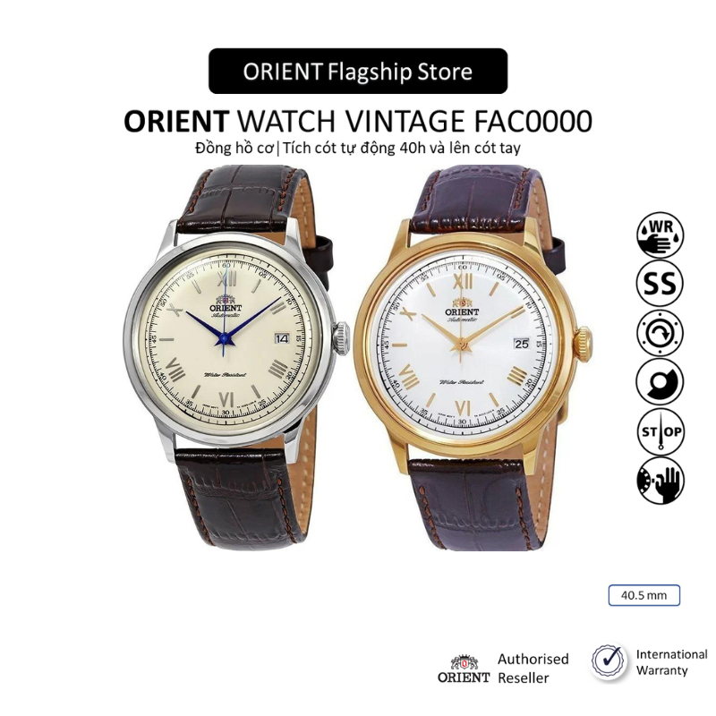Đồng hồ cơ nam Orient Watch Vintage FAC0000 máy automatic mặt kính cong chống nước dây da đeo tay cao cấp chính hãng