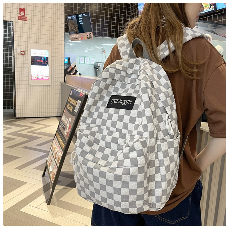 Balo kẻ caro Ulzzang Hàn Quốc thời trang chống nước Firstxiu hàng chính hãng dành cho học sinh, sinh viên BL06