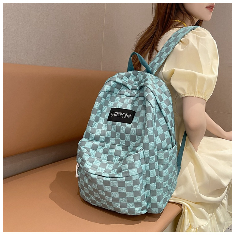 Balo kẻ caro Ulzzang Hàn Quốc thời trang chống nước Firstxiu hàng chính hãng dành cho học sinh, sinh viên BL06