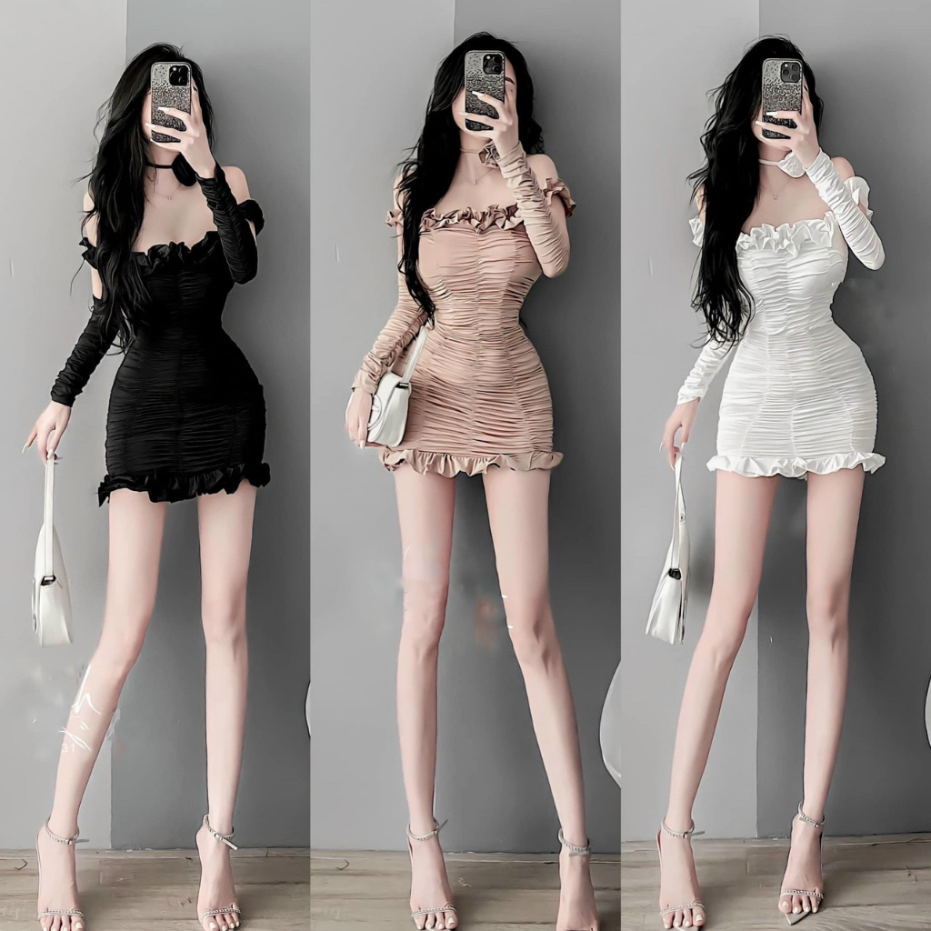 Đàm váy ôm body trễ vai hoa cổ quến rũ, váy dạo phố mùa hè mát mẻ ( có mút ngực )