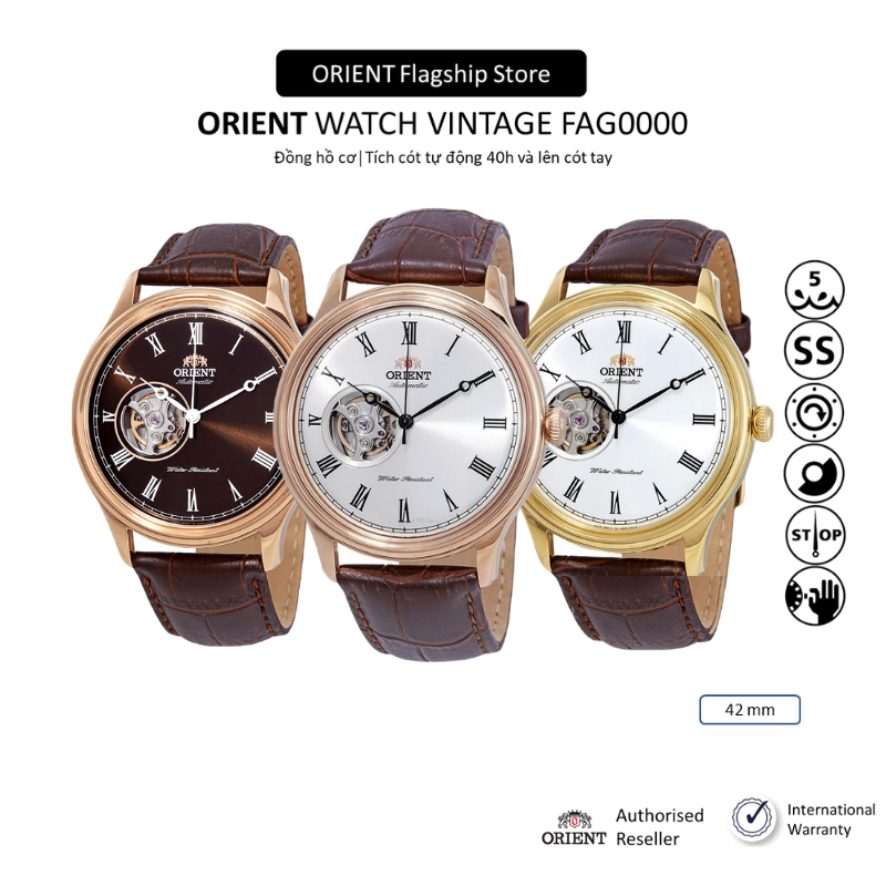 Đồng hồ cơ nam Orient Watch Caballero FAG0000 máy lộ cơ chống nước mặt kính cường lực dây da đeo tay cao cấp chính hãng