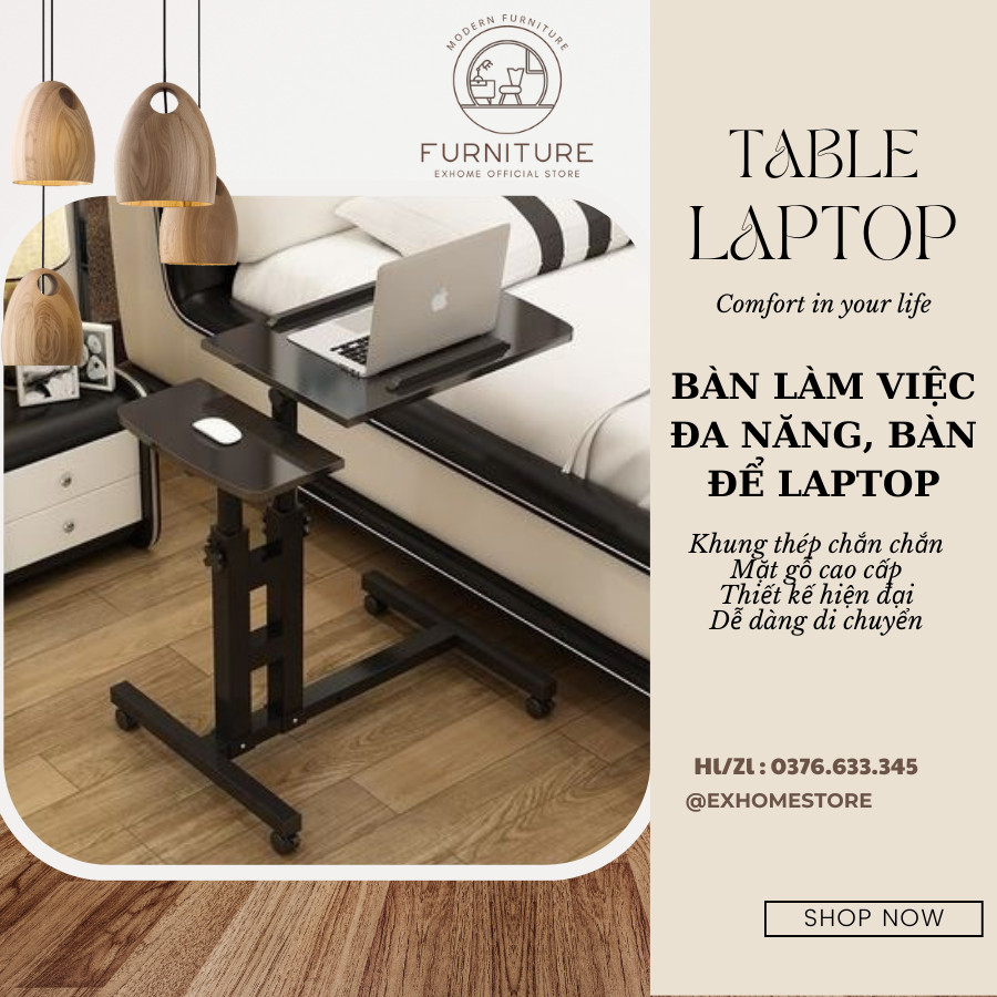 (Ảnh Thật cuối) Bàn Làm Việc Di Động Gấp Gọn Thông Minh Gỗ Chắc Chắn Đẹp, Bàn laptop, Khung đế vuông .