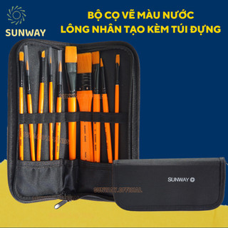 Bộ cọ vẽ màu nước lông Nilon túi Vải Sunway B220 bộ 10 cây