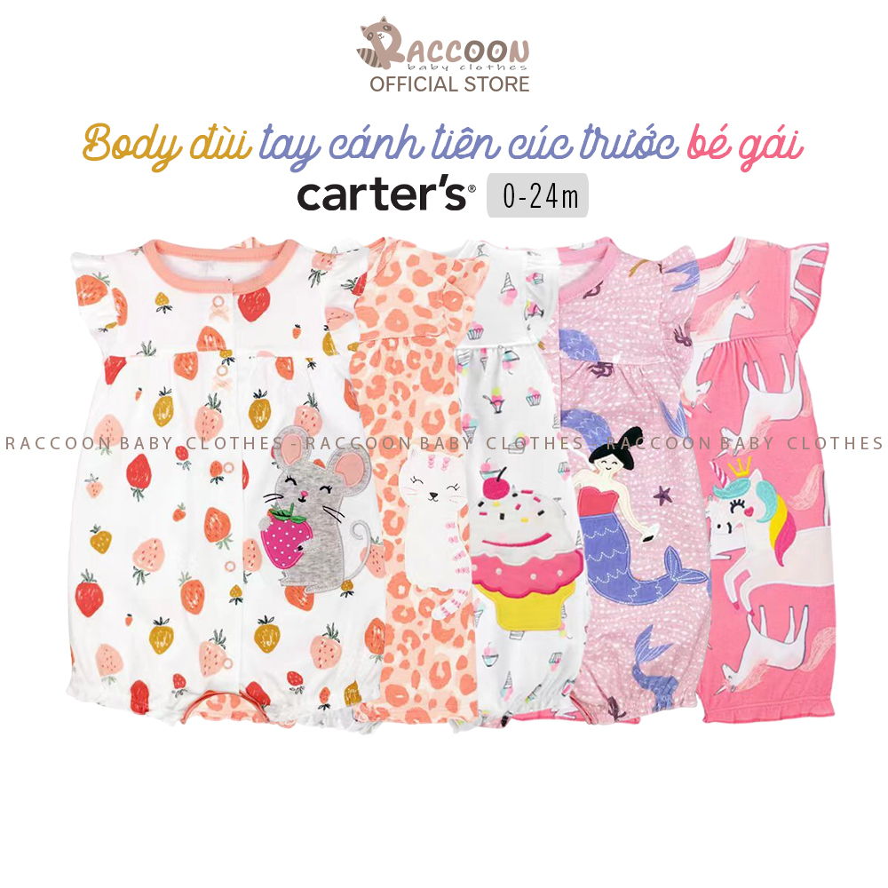 Bộ đồ liền thân tay cánh tiên cúc trước thêu 3D romper body đùi bé gái xuất dư C.a.r.ter's