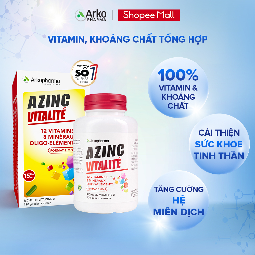 Viên uống vitamin và khoáng chất tổng hợp Arkopharma Azinc Adulte hộp 120 viên