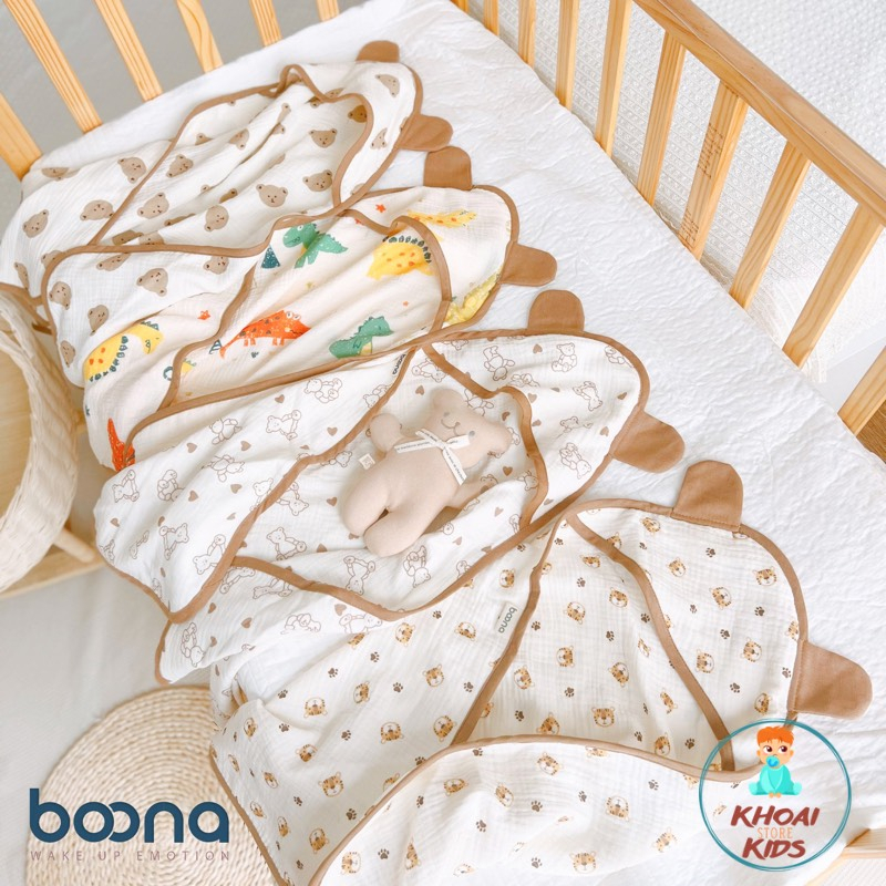 Ủ choàng, khăn ủ xô Muslin 4 lớp có mũ kèm nơ thắt siêu sinh thoáng khí chất mềm mại an toàn với da trẻ sơ sinh