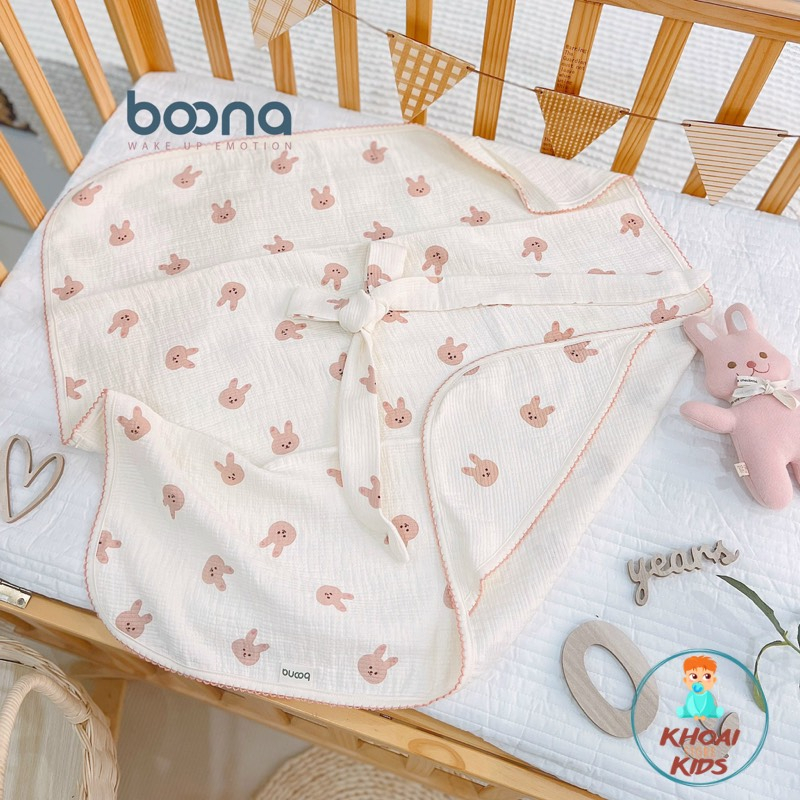 Ủ choàng, khăn ủ xô Muslin 4 lớp có mũ kèm nơ thắt siêu sinh thoáng khí chất mềm mại an toàn với da trẻ sơ sinh