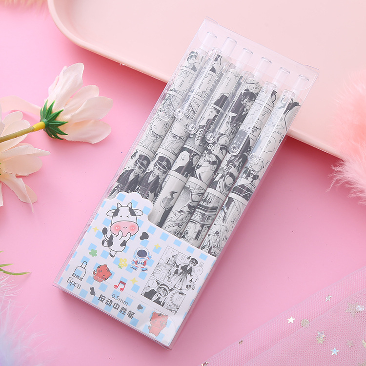 Set 6 Bút Bi Bấm Mực Gel Ngòi 0.5mm Họa Tiết cute, anime,one pice, kuromi... Ngộ Nghĩnh Hot Trend Cây Viết Mực Nước Đen