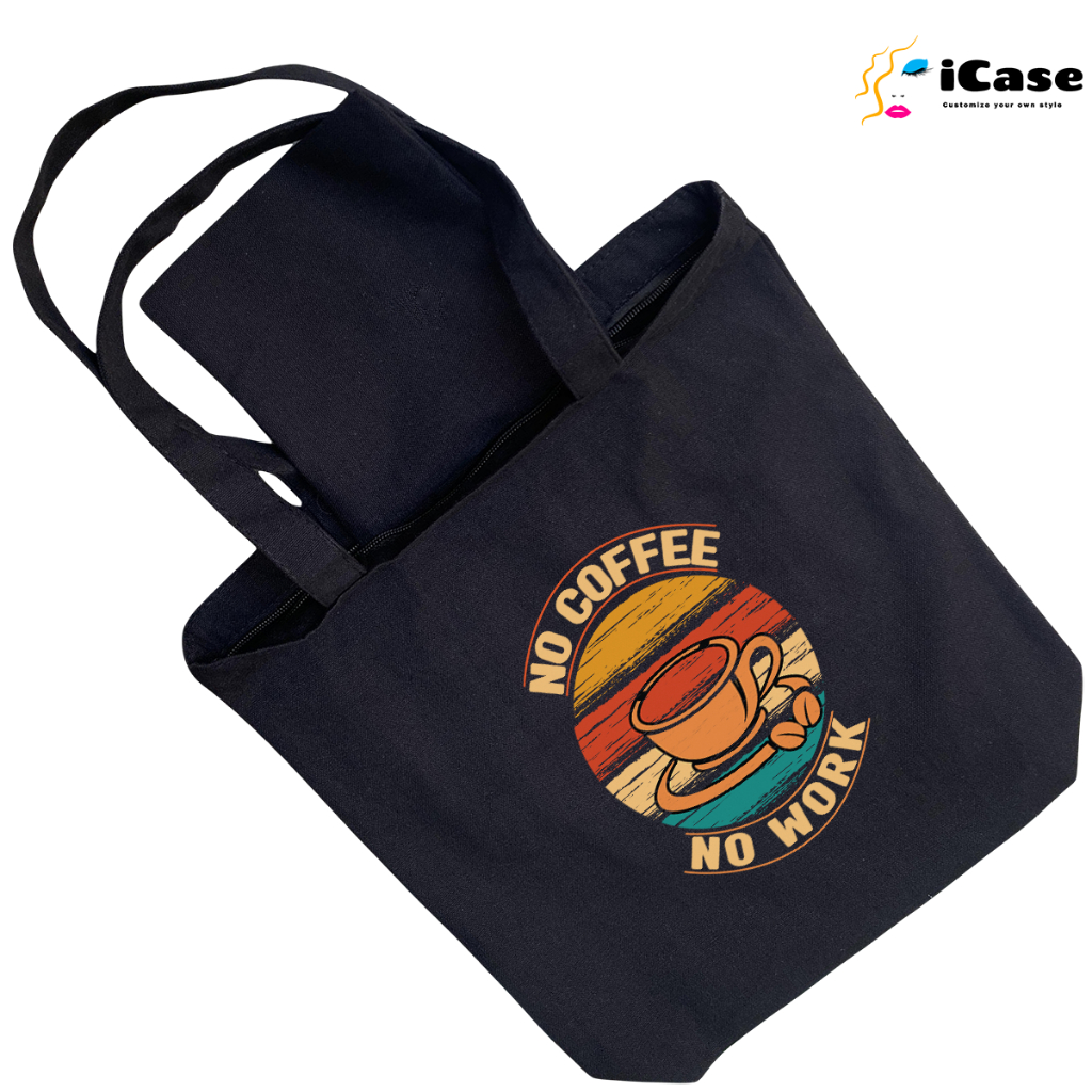 [Có khóa kéo] Túi vải canvas iCase kích thước 33x38x10cm bộ sưu tập Coffee And More