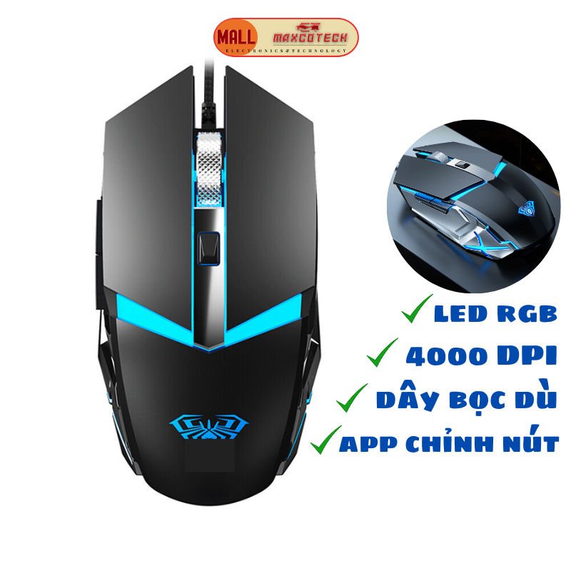 [Mã ELCL12 giảm 9% đơn 300K] Chuột gaming có dây Maxcotech S20pro 4800DPI led RGB cài đặt nút bằng phần mềm macro