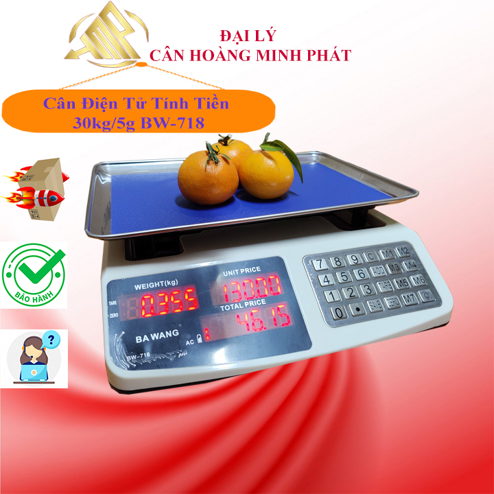 Cân Điện Tử Tính Tiền Gia Đình 30kg Bawang BW718 Tích Điện - Bảo Hành 2 Năm