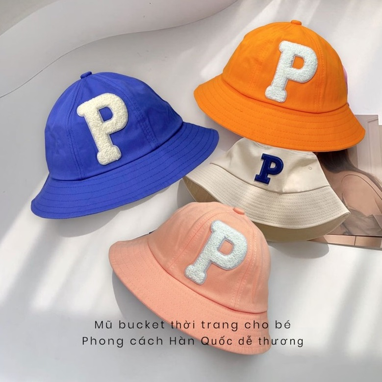 Mũ bucket thời trang cho bé từ 2 đến 6 tuổi chữ P style Hàn Quốc nhiều màu sắc dễ thương Vivi House MB02