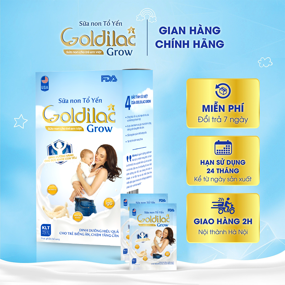 Sữa non Tổ Yến GOLDILAC GROW 392G (28 gói x 14g), sữa tăng cân, tăng chiều cao và sức đề kháng cho bé