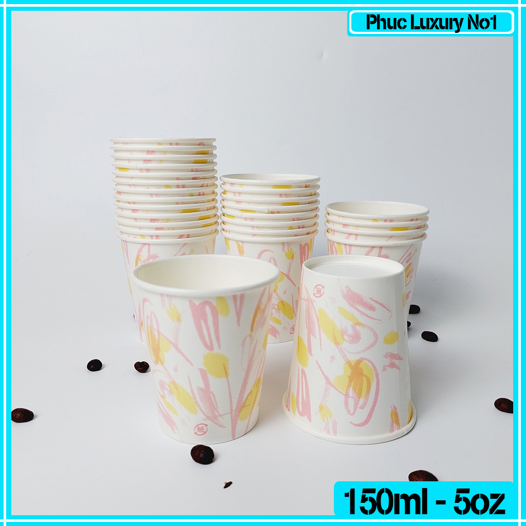 50 chiếc cốc giấy dùng 1 lần 150ml - 5oz mẫu hoa siêu đẹp NHẬP KHẨU HÀN QUỐC