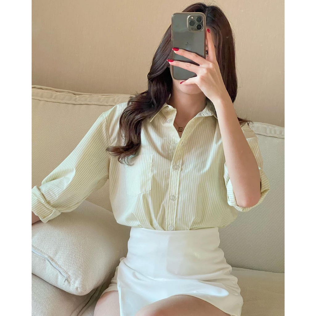 Sơ mi sọc vàng chanh nhạt