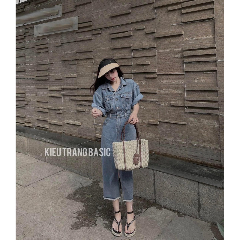M03-VÁY JEAN CHUN EO XẺ TRƯỚC GẤU TUA