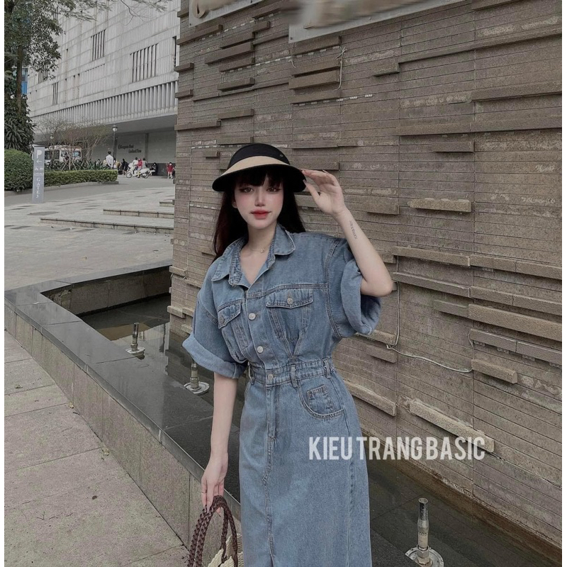 M03-VÁY JEAN CHUN EO XẺ TRƯỚC GẤU TUA