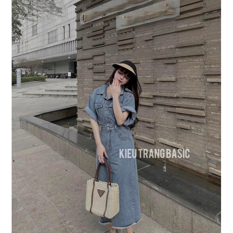 M03-VÁY JEAN CHUN EO XẺ TRƯỚC GẤU TUA