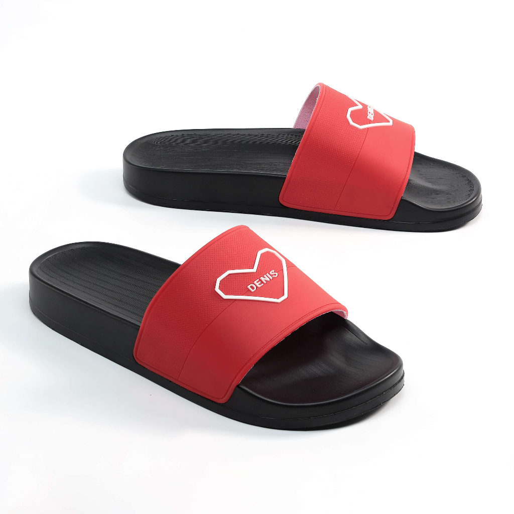 Dép quai ngang nam nữ Denis TY03 Unisex Slipper Màu đỏ đế đen Trái tim Ngoài trời