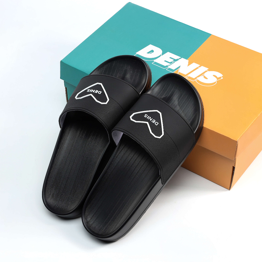 Dép quai ngang nam nữ Denis TY01 Unisex Slipper Màu Full Đen Trái tim Ngoài trời