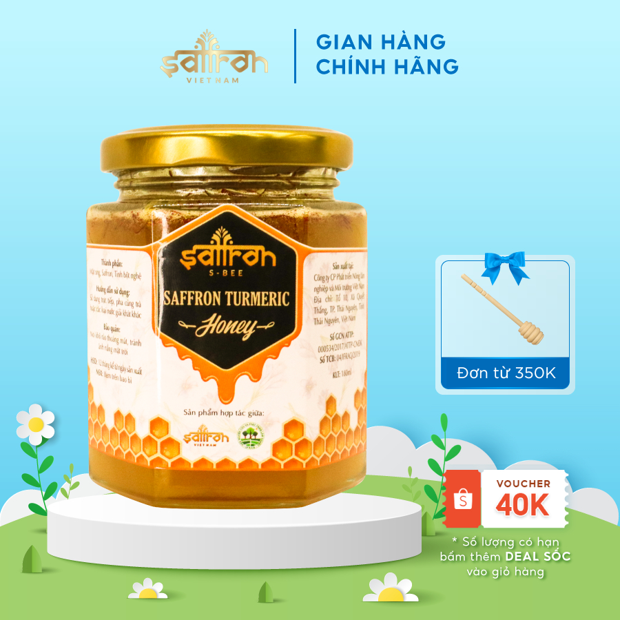 Saffron Turmeric Honey - Mật ong Saffron Tinh Bột Nghệ 180ml/hộp thương hiệu Saffron Việt Nam