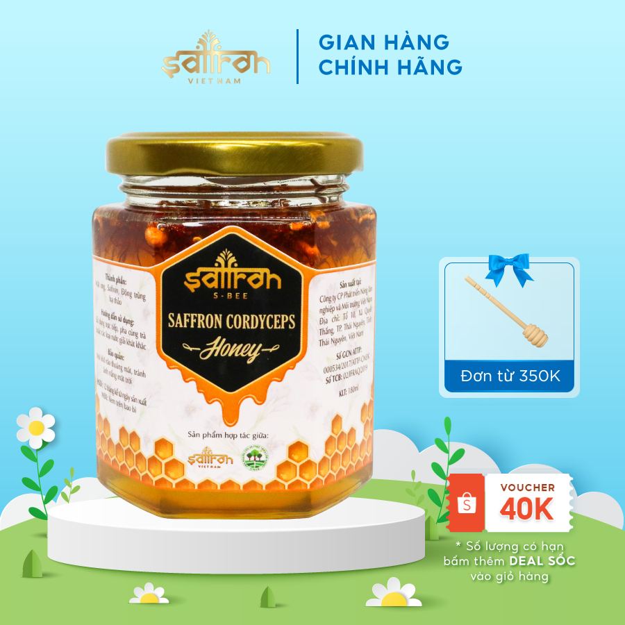 Mật Ong Saffron Đông Trùng Hạ Thảo 180ml/lọ thương hiệu Saffron Việt Nam Saffron Cordyceps Honey