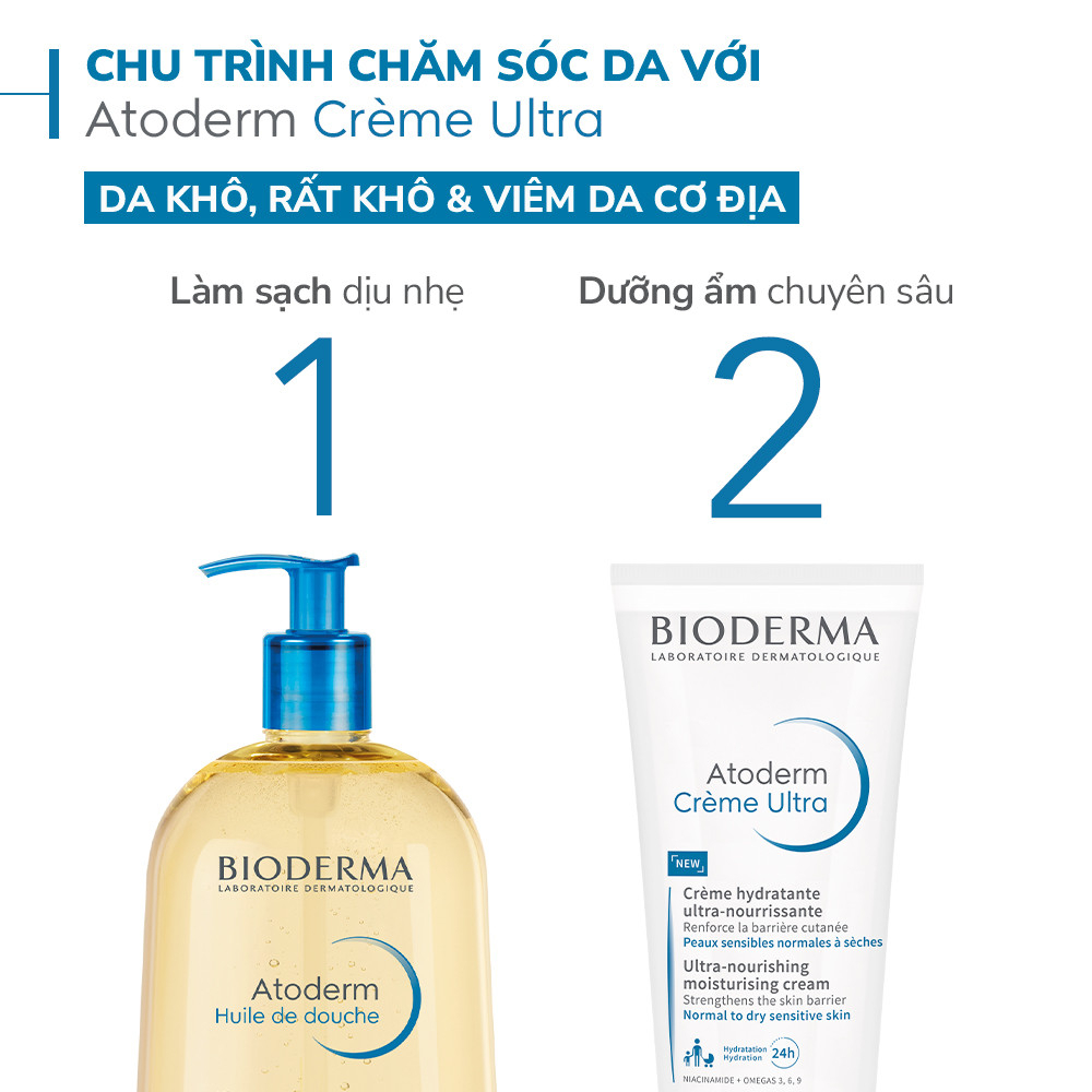 Kem dưỡng ẩm chuyên sâu Bioderma Atoderm Crème Ultra  cho da nhạy cảm, da khô và rất khô