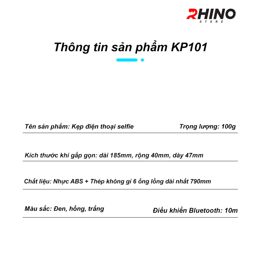 Gậy chụp ảnh, kệ đỡ điện thoại 3 chân Rhino KP101 kèm bóng đèn LED