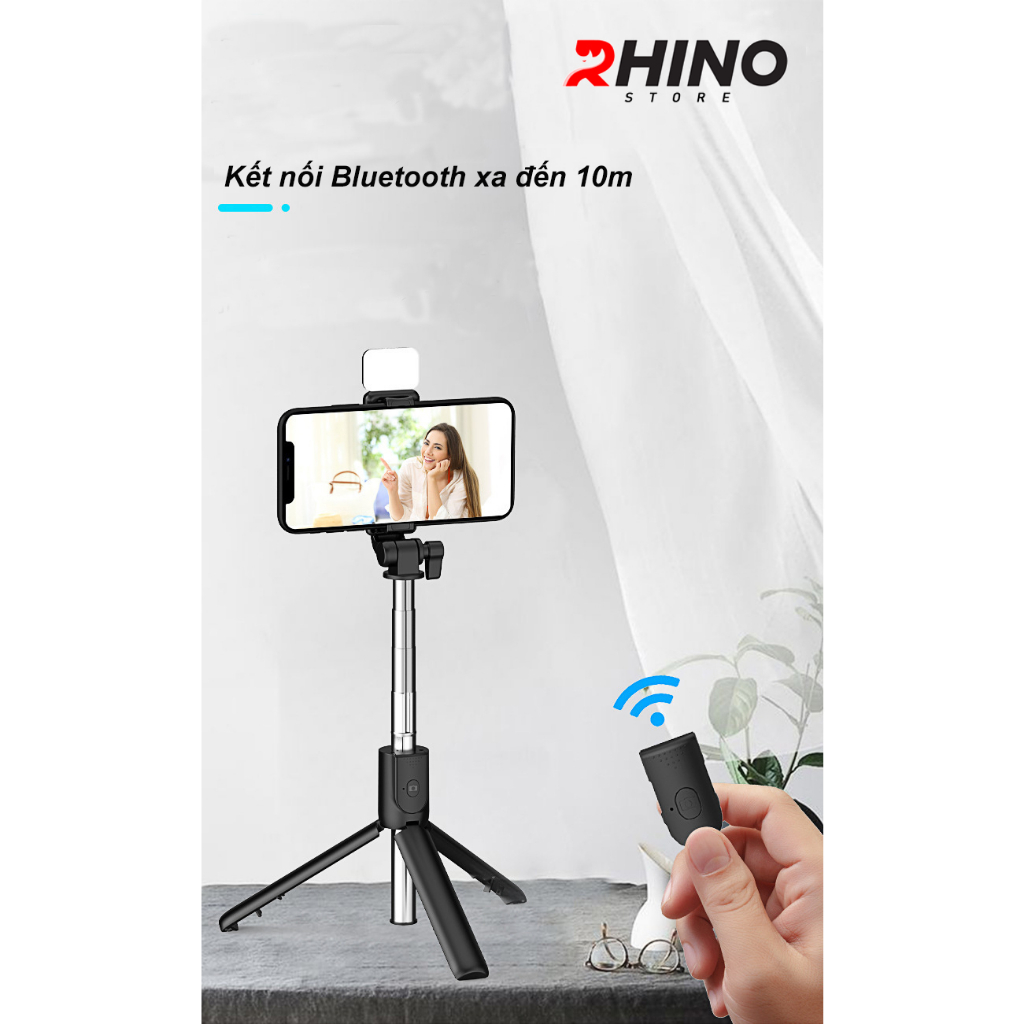 Gậy chụp ảnh, kệ đỡ điện thoại 3 chân Rhino KP101 kèm bóng đèn LED