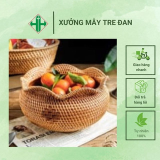 Cơi hoa decor trang trí mây tre đan tự nhiên, Giỏ đựng hoa quả mây tre đan