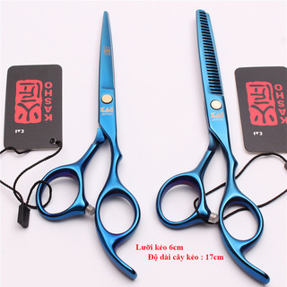 Kéo cắt tóc và kéo tỉa tóc Nhật bản Kai Ks01 màu xanh ( Mua một bộ kéo được tặng bao da+2 lược)