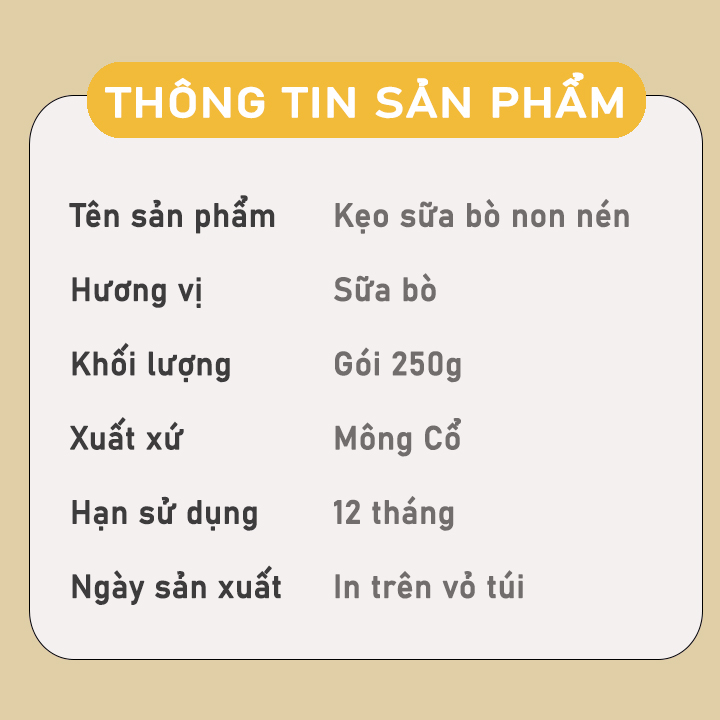 Kẹo Sữa Bò Non Nén Mông Cổ Rất Ngon, Bổ Sung Dinh Dưỡng Sắt Và Canxi Cho Trẻ Em Gói 100 Viên 250g