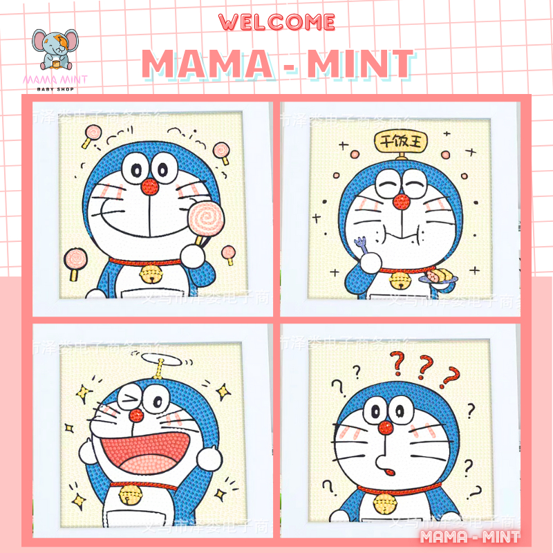 Bộ tranh đính đá DIY mini Doraemon cho bé, tranh gắn đá 5D tự làm kèm khung để bàn