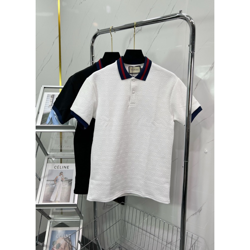 áo thun cổ trụ hoa văn nổi QC