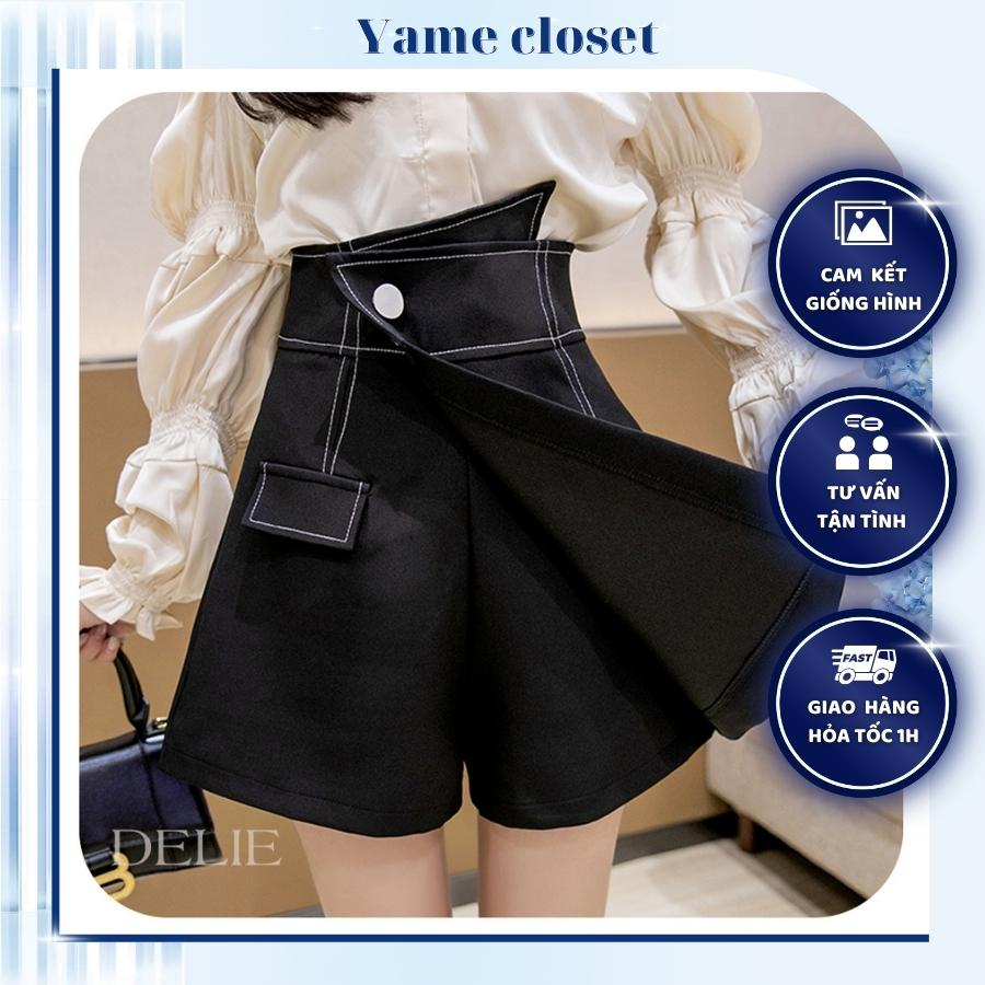 Quần giả váy cạp cao trần chỉ nổi sang trọng, Quần short nữ chất kaki không nhăn cao cấp tôn dáng