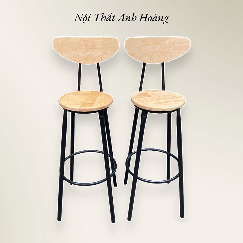 GHẾ GỖ CAO QUẦY BAR BAN CÔNG , GHẾ CAO 75 CÓ TỰA GỖ CAO SU, MỚI 💯