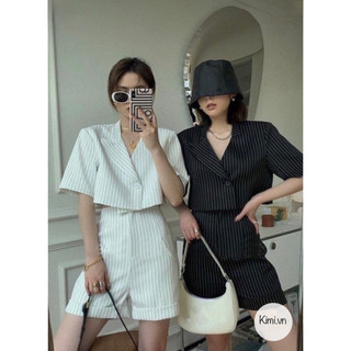 Sét áo blazer ngắn tay set short kẻ sọc set bộ kẻ sọc mùa hè - bla23015